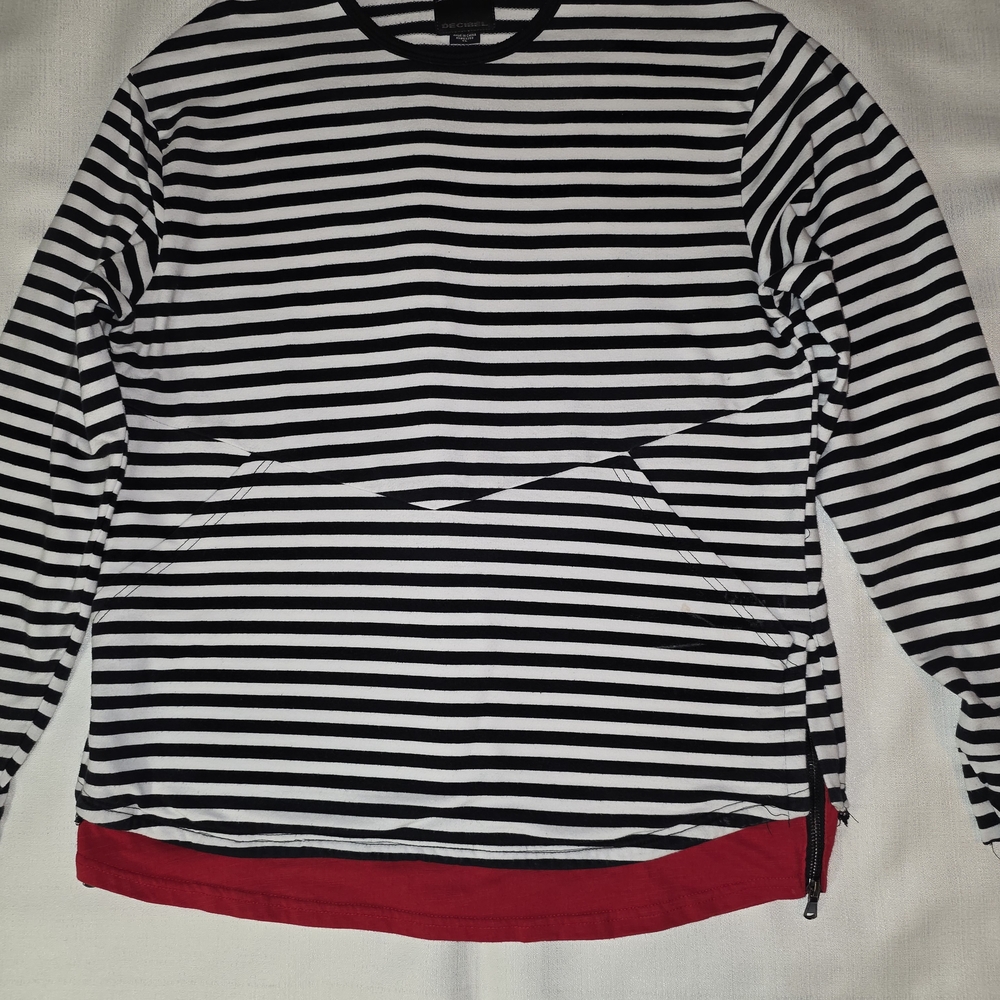 Classic Striped Long Sleeve Shirt with Red Accent